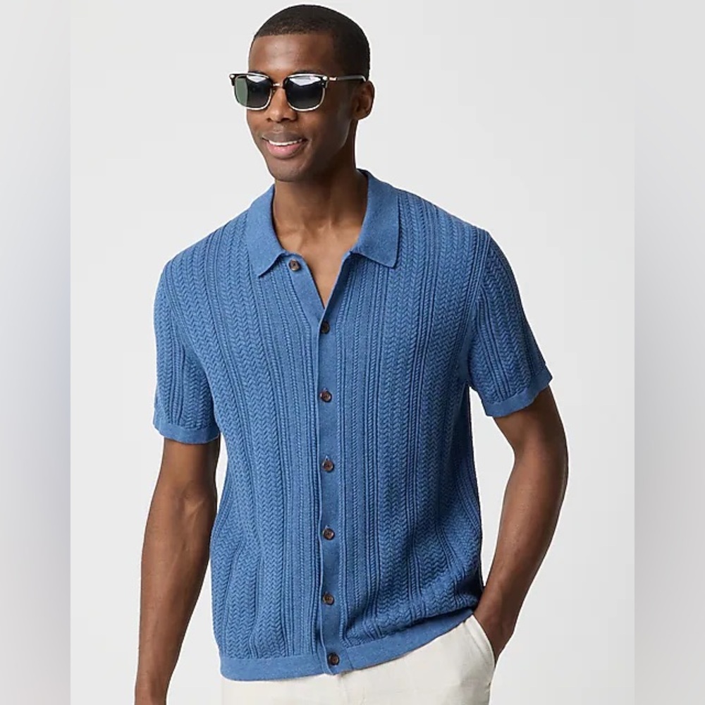 J. Crew Factory Men's Short-Sleeve Cable Knit Cardigan in Blue